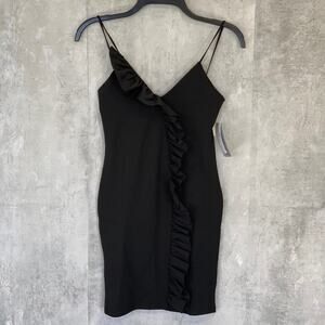 MISSGUIDED Solid Black Strappy Frill Detail Sleeveless Bodycon Mini Dress SZ 4